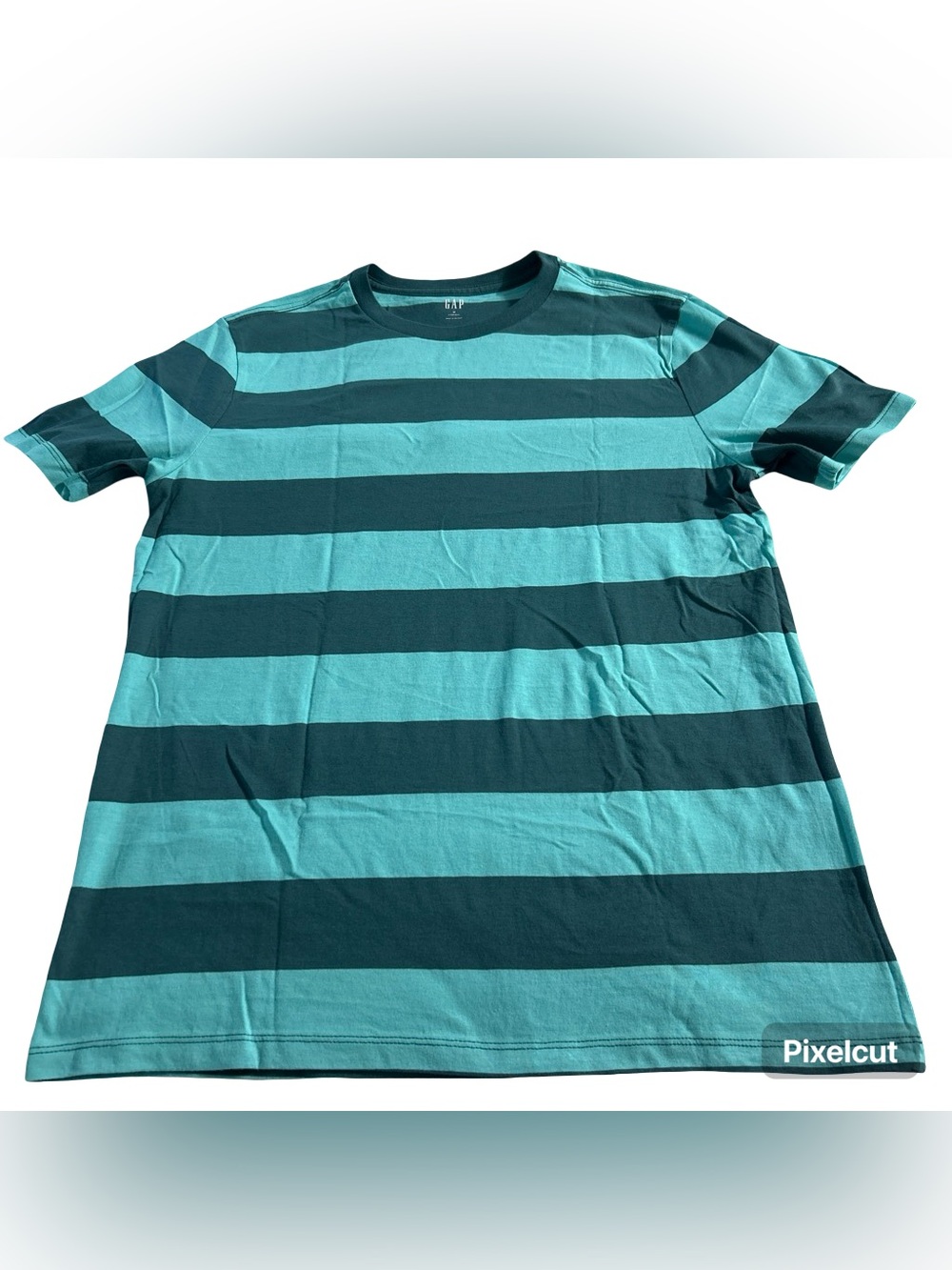 GAP Men’s Teal and Dark Teal Wide-Stripe Crew Neck Tee
